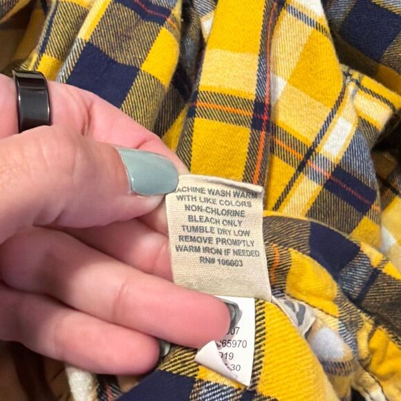 Duluth Trading Co. Free Swinging Yellow Plaid Flannel Shirt 2XL - Picture 5 of 5